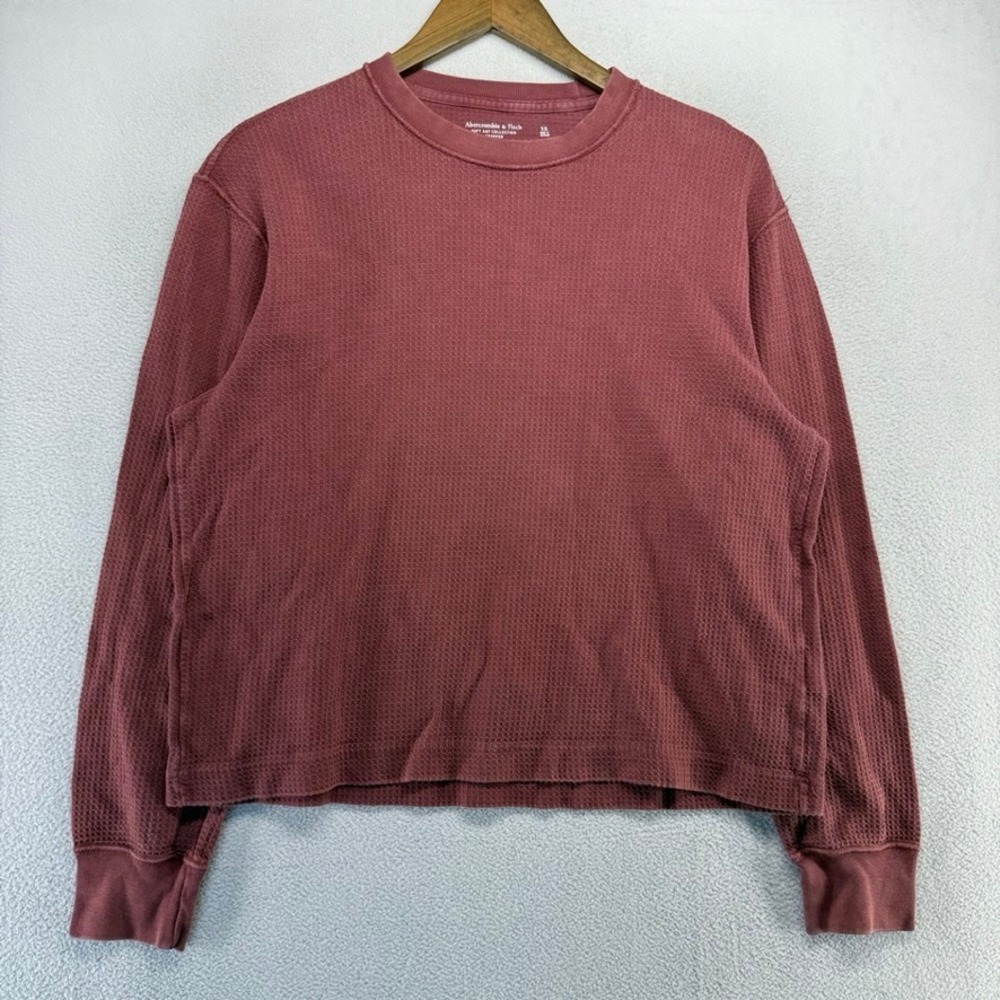 Abercrombie Fitch Thermal Mens XS Maroon Soft A&F Collection Cropped Waffle knit